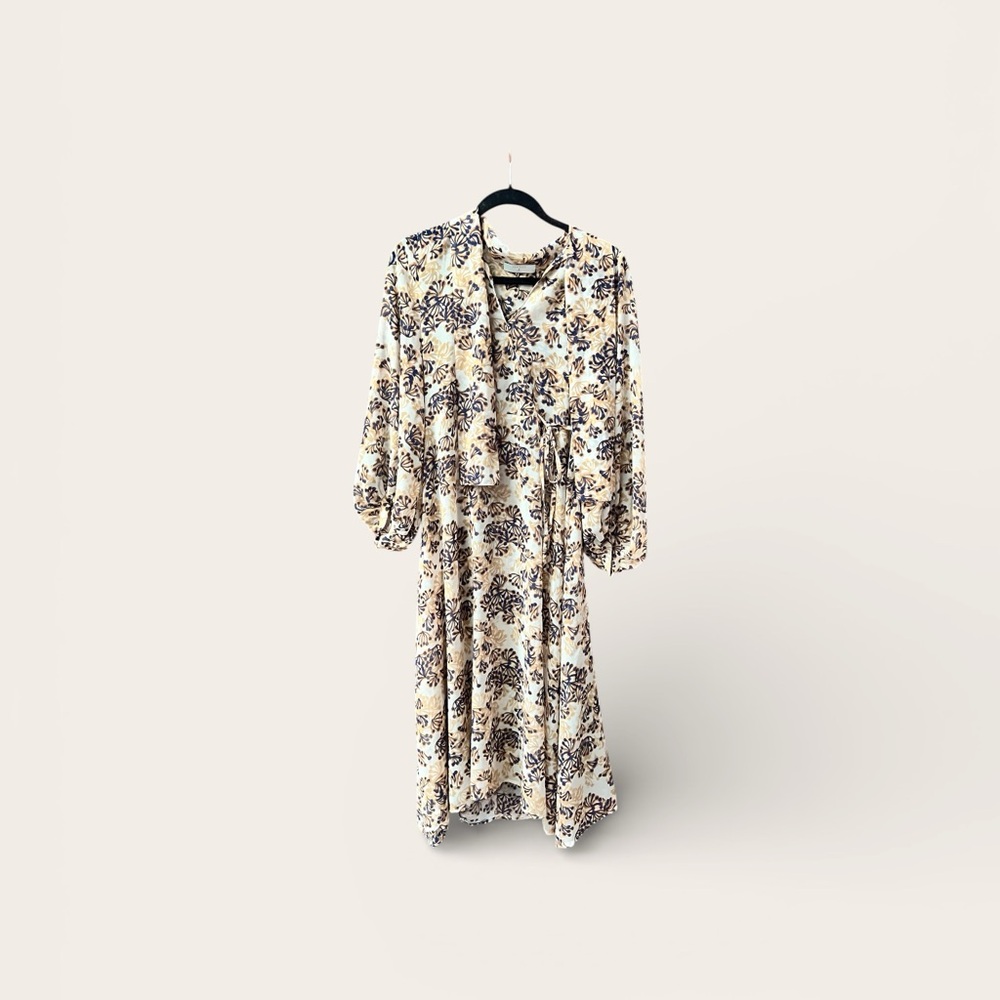 Beatrice Italia Chic Tan Long Sleeve Floral Midi Dress Size 2